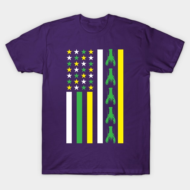 Mardi Gras American Flag Crawfish New Orleans Fat Tuesday T-Shirt by PodDesignShop